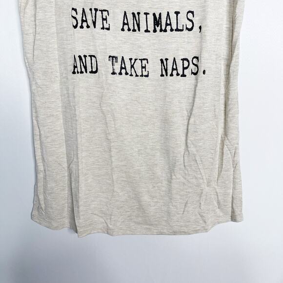 New BLVD Medium M Cream Drink Wine Save Animals Tee Modal Stretch Side Slit - Picture 4 of 8